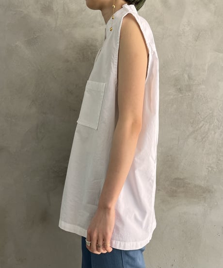 Back Mesh Design Band Collar Blouse WH