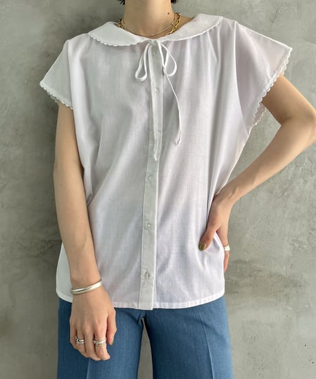 Round Collar S/S Blouse WH