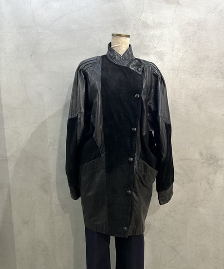 Raglan Sleeve Yoke Leather Jacket BK