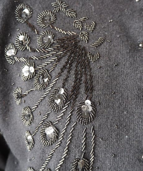 Beads Embroidery Crew Neck Cardigan BK