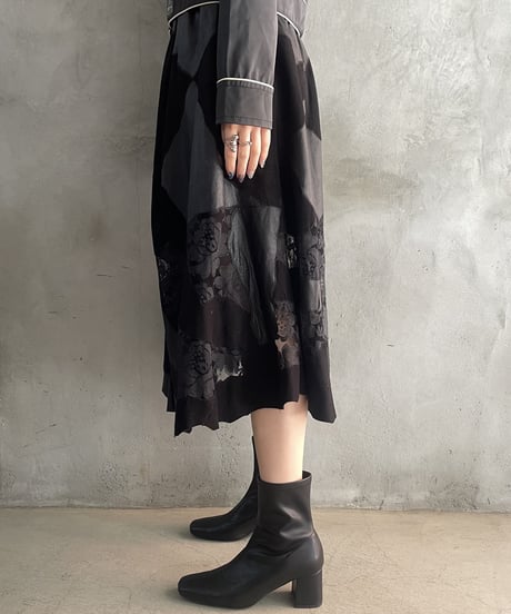 Lace Tiered Velour Easy Skirt BK