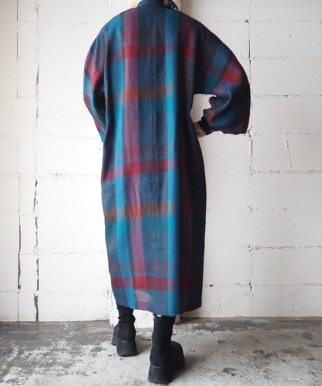 Pleated Sleeve Check Pattern Dress GNBUR