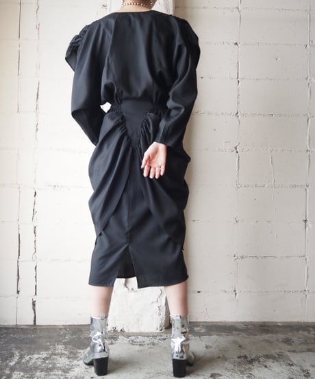 Gather Design Double Breasted Dress BK