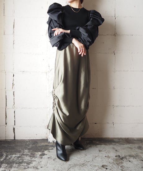 Drawstring Satin Flared Skirt KA