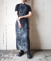 Botanical Pattern Flock Print Sleeveless China Dress DGR