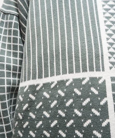 Pattern Crew Neck Cotton Knit GRWH