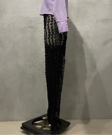 Sheer Leaf Lace Flared Pants BK