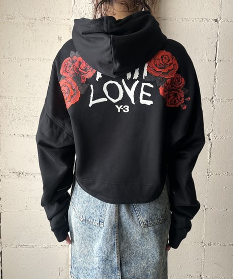 Y-3 Rose Print Short Hoodie BK