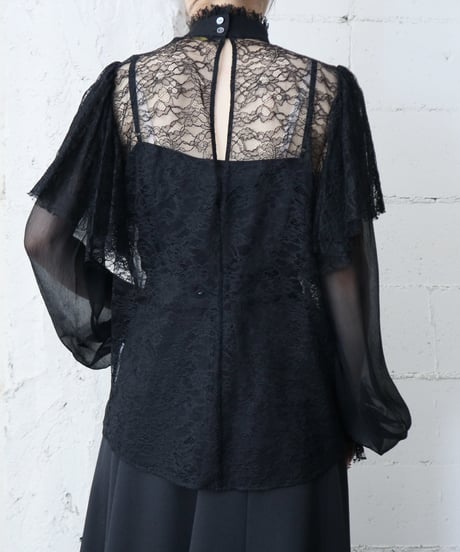 RALPH LAUREN Polo Lace Stand Collar Blouse BK