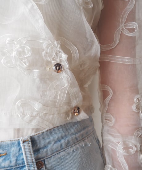 Ribbon Embroidery Sheer Jacket WH