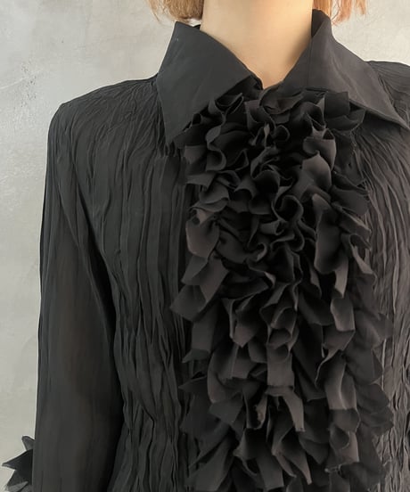 Frill Design Sheer Shirt BK