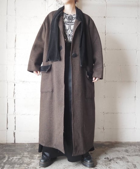 FLAX Velour Collar Long Coat BR