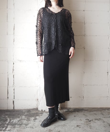 Tape Embroidery Sheer Cardigan BK