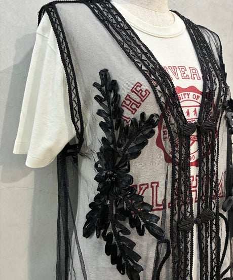 Tape Embroidery × Beads Sheer Vest　BK