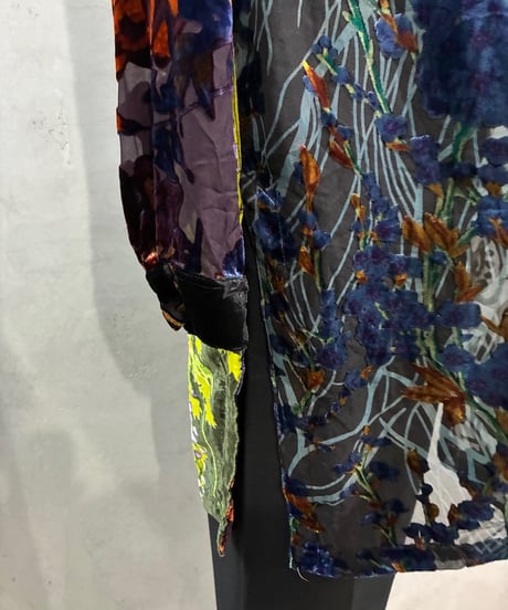 Opal Velour Multi Color Floral Sheer Shirt GN PUR