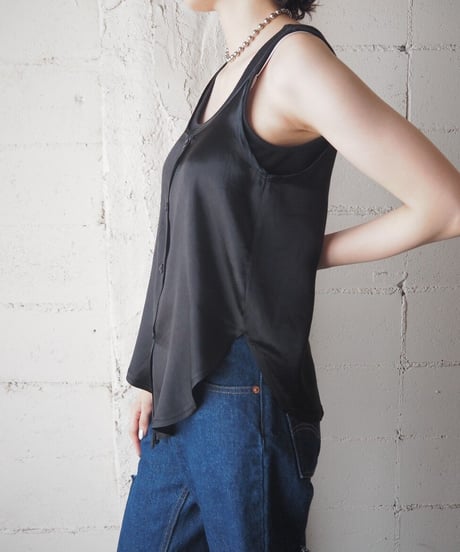 Front Button Satin Camisole BK