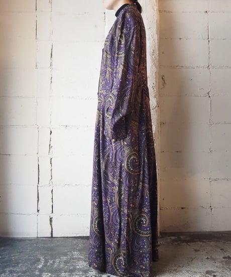 Open Collar Paisley Pattern Dress PUR