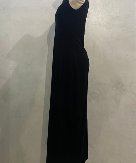 Back Open Velour China Sleeveless Dress BK