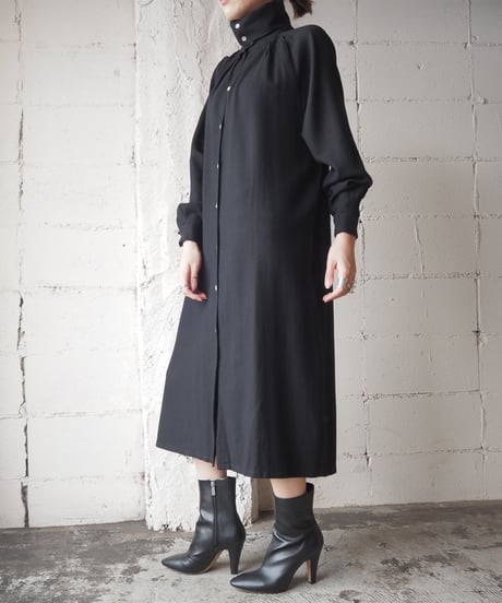 Button Collar Wool Shirt Dress BK