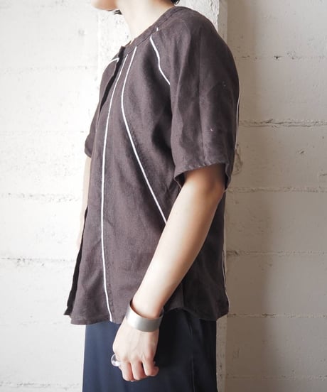 Collarless Piping Design Blouse DBR