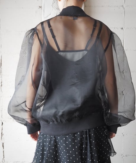 Volume Sleeve Sheer Zipup Jacket BK