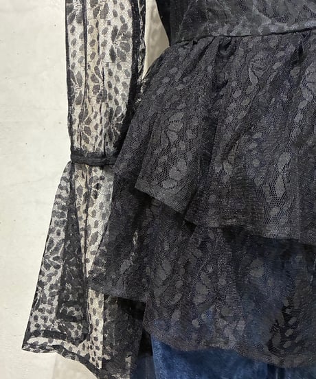 Sheer Lace Peplum Flare Tops BK