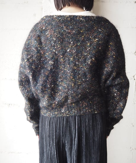 Mix Yarn Crew Neck Cardigan BK