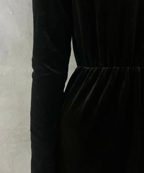Crew Neck Waist Gather Velour Dress BK