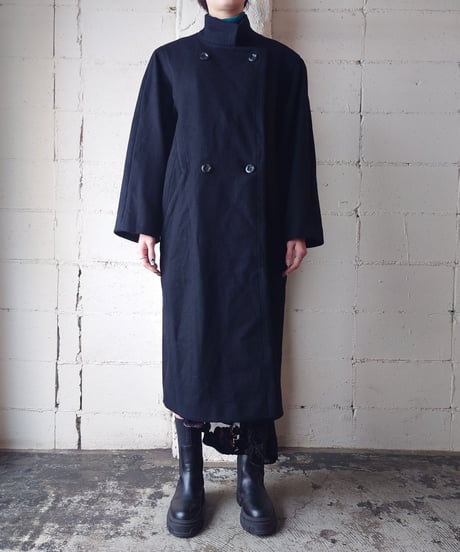 Double Breasted Design Wool Coat BK
