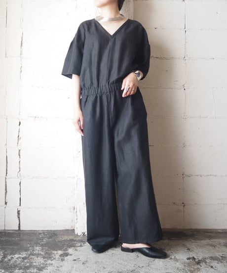 Short Sleeve Linen Jumpsuits BK