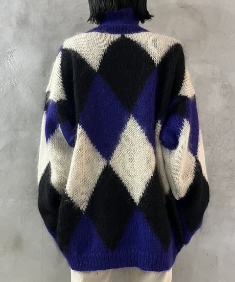 Argyle Highneck Mohair Knit BLBK