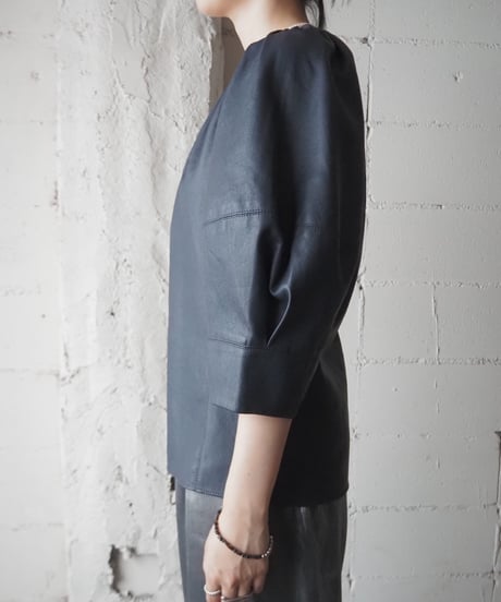 Lantern Sleeve Fake Leather Tops NV