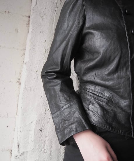 agnès b.  SPECIAL Double Breasted Leather Jacket BK