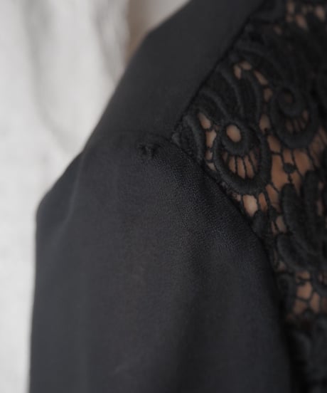 1950-60s LacexSheer Collarless Blouse BK