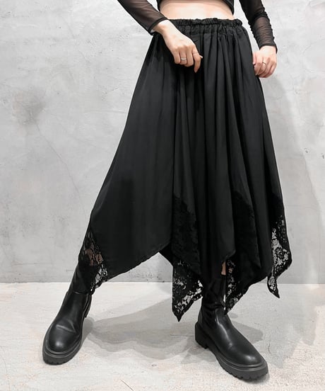 Zig zag Lace Hem Easy Skirt BK