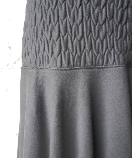 Stand Frill Collar Emboss Design × Knit Dress BK