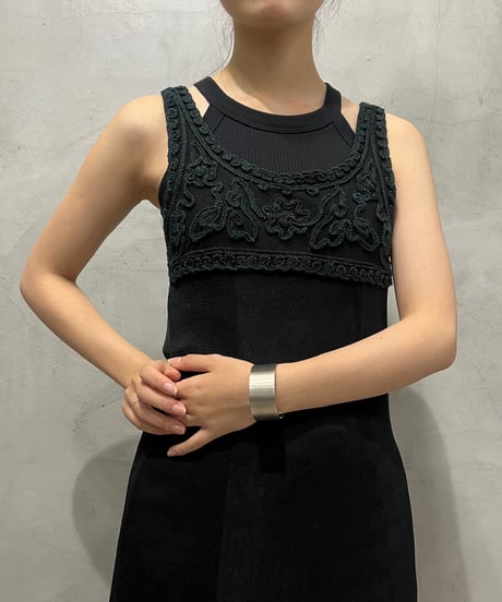Front Embroidery Spandex Mix Dress BK