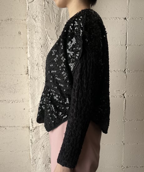 French Sleeve Sequin Tops BK