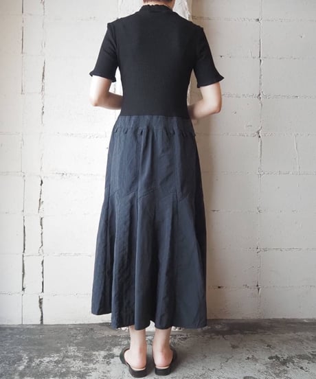 Rib Knit Switching  Dress BK