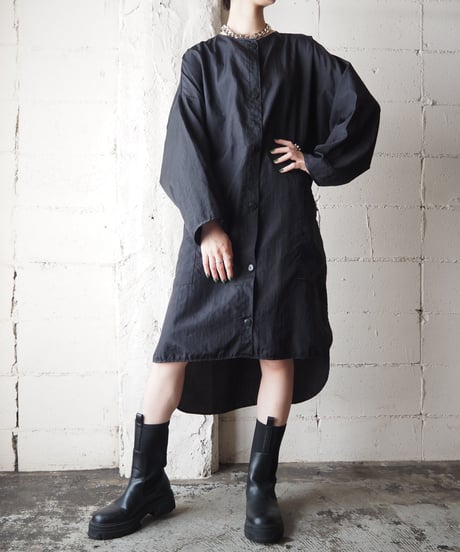 Collarless Nylon Coat BK