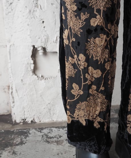 Flower Print Velour×Sheer Pants BKBE