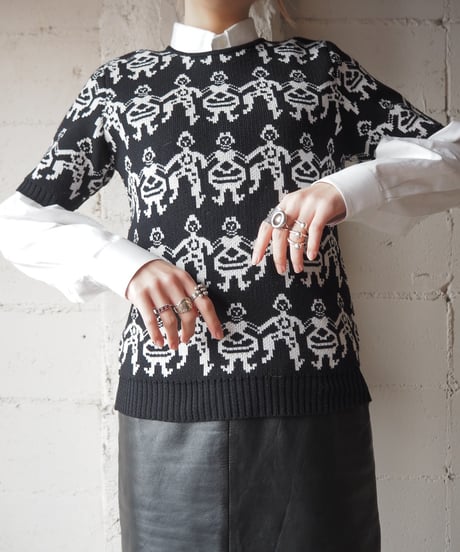 1970's People Pattern Short Sleeve Knit BKWH