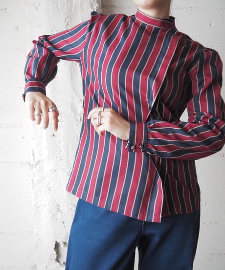 Stand Collar Side Button Stripe Shirt BURNV