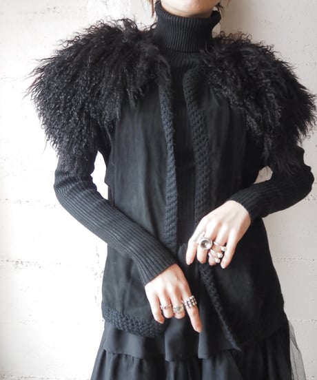 Fur Collar Leather Vest BK