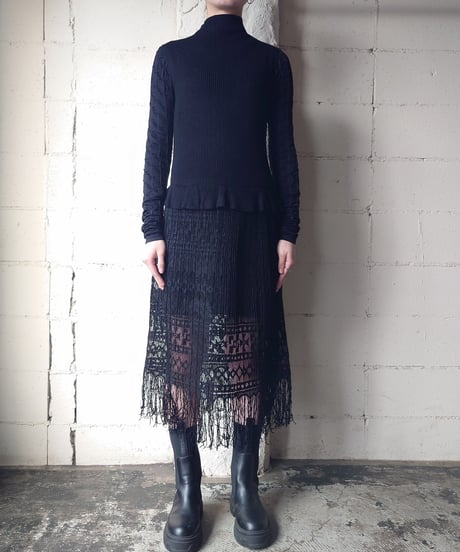 Lace×Rib N/S Dress BK