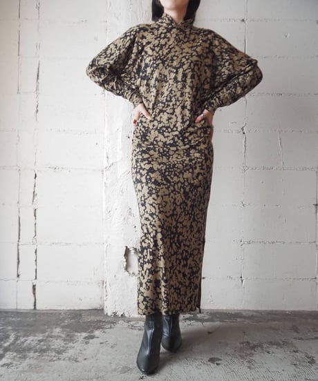 Stand Collar Pattern Cutsewn Dress BK MU
