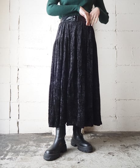 Velour Tiered Easy Skirt BK