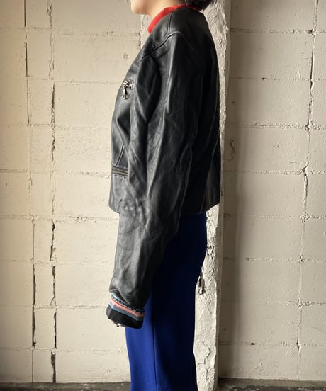 Collar Leather Blouson Jacket BK