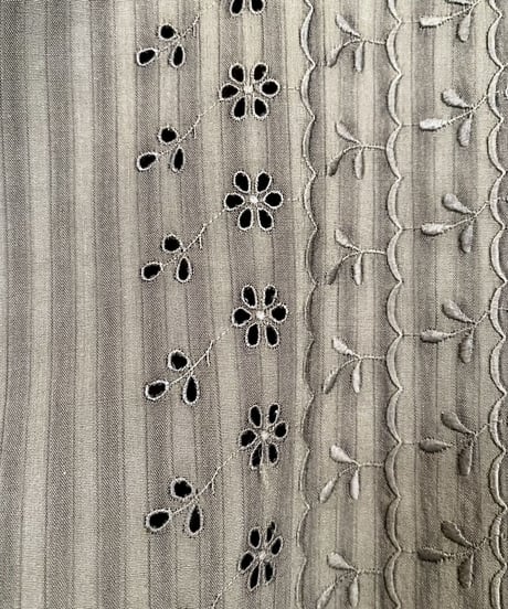 Back Button Cutwork Stripe Blouse