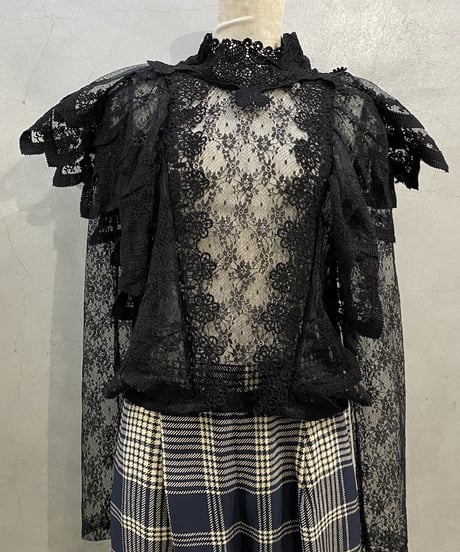 L/S Lace Layered Design Blouse BK